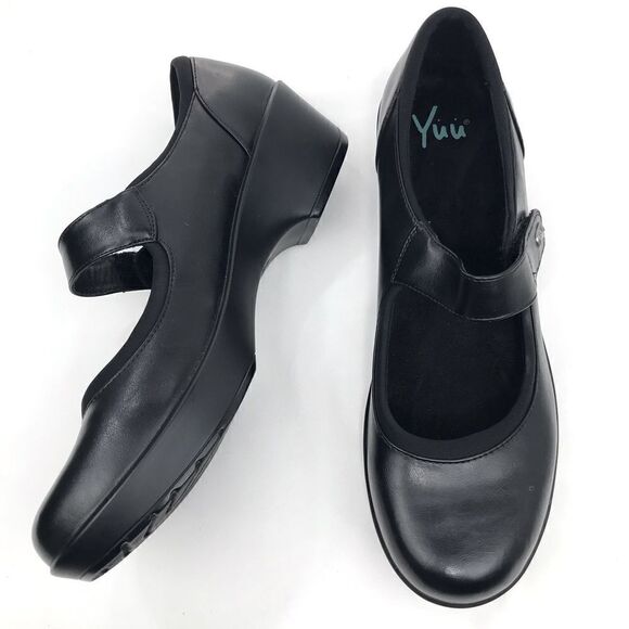 YUU Chandra Black Mary Jane Heeled Faux Leather Comfort Shoes - Picture 5 of 14